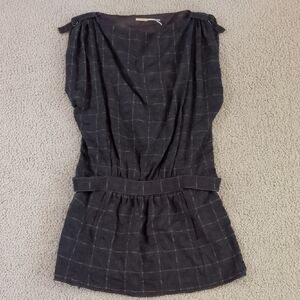 Max Studio Wool Charcoal Gray & Brown Checkered Plaid Mini Sleeveless Dress